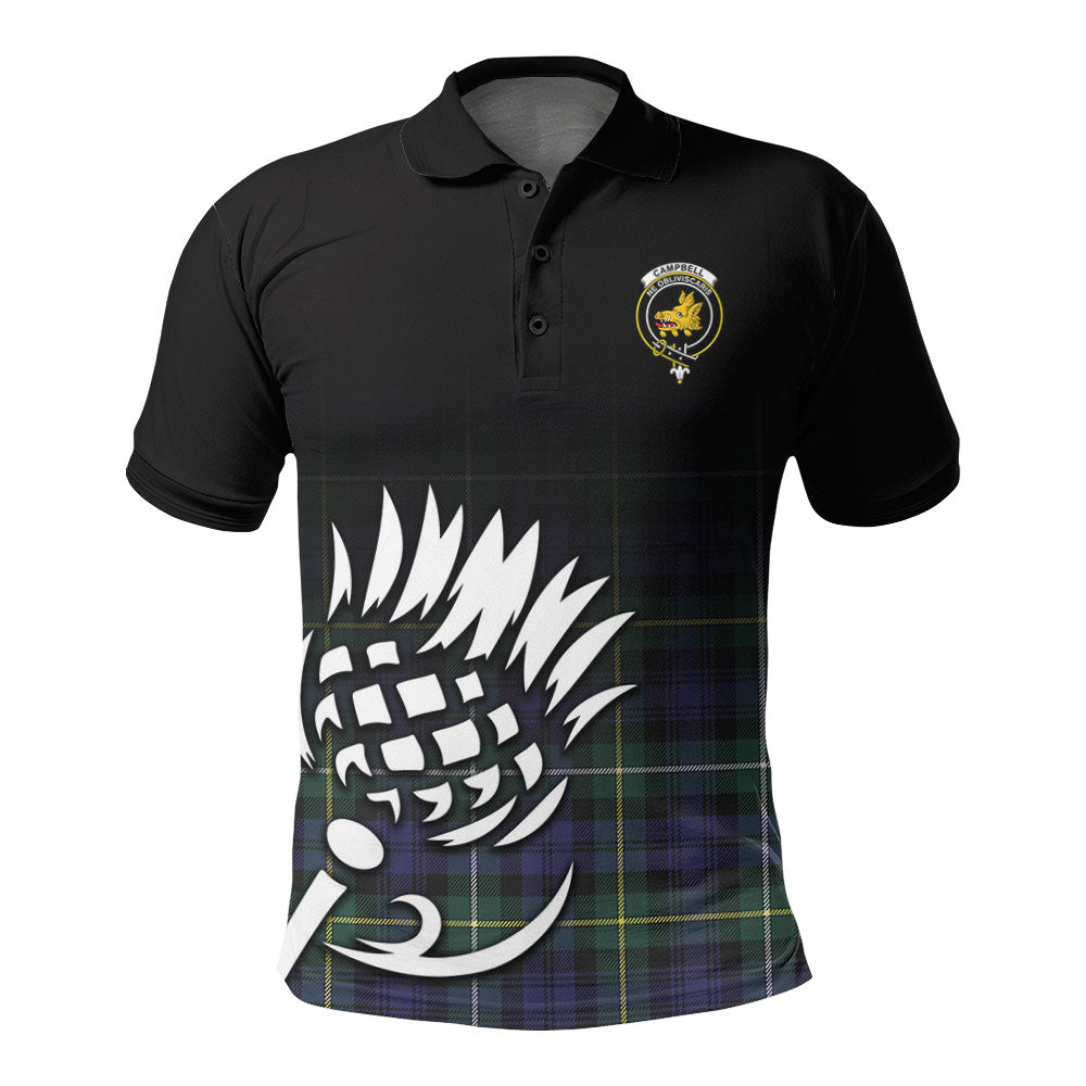 Campbell Argyll Modern Tartan Crest Polo Shirt - Thistle Black Style