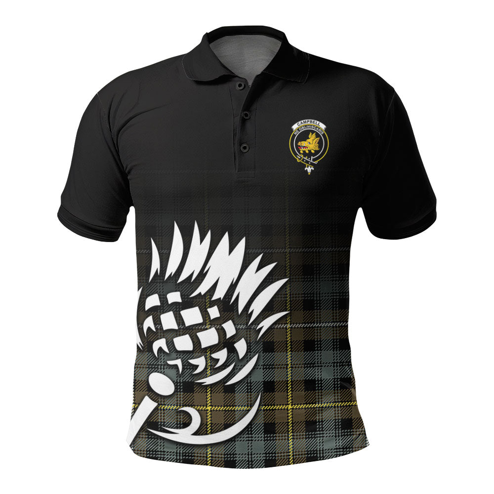 Campbell Argyll Weathered Tartan Crest Polo Shirt - Thistle Black Style