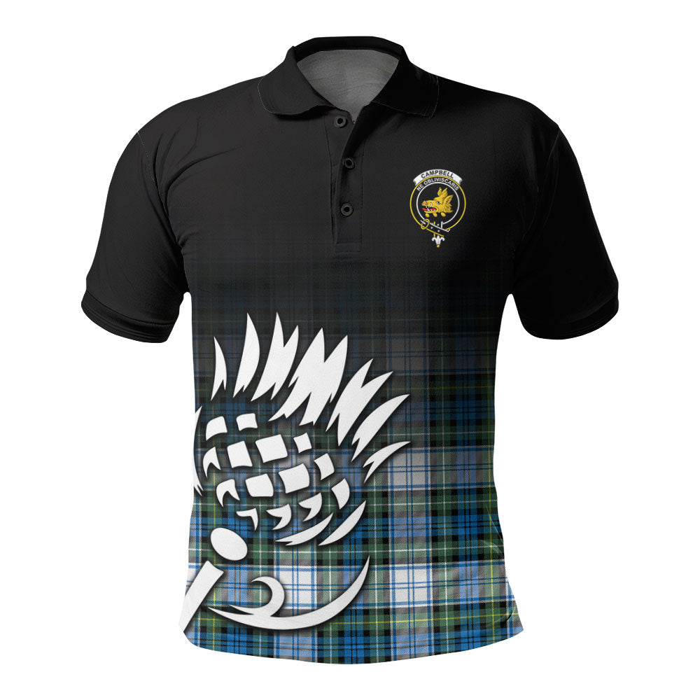 Campbell Dress Ancient Tartan Crest Polo Shirt - Thistle Black Style