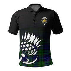 Campbell Modern Tartan Crest Polo Shirt - Thistle Black Style