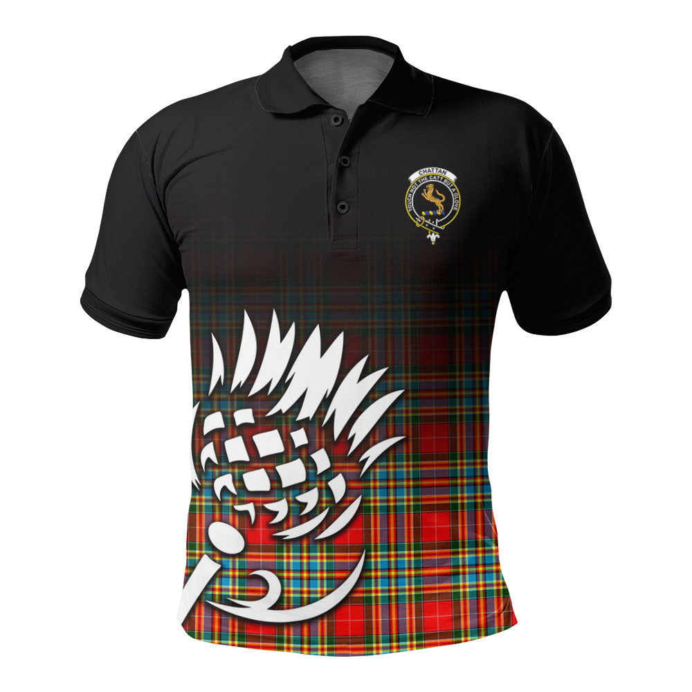 Chattan Tartan Crest Polo Shirt - Thistle Black Style