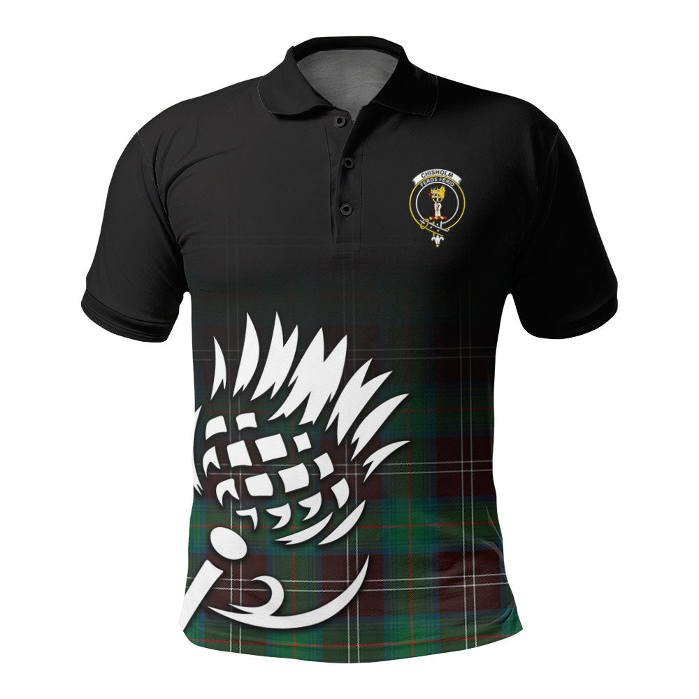 Chisholm Hunting Ancient Tartan Crest Polo Shirt - Thistle Black Style