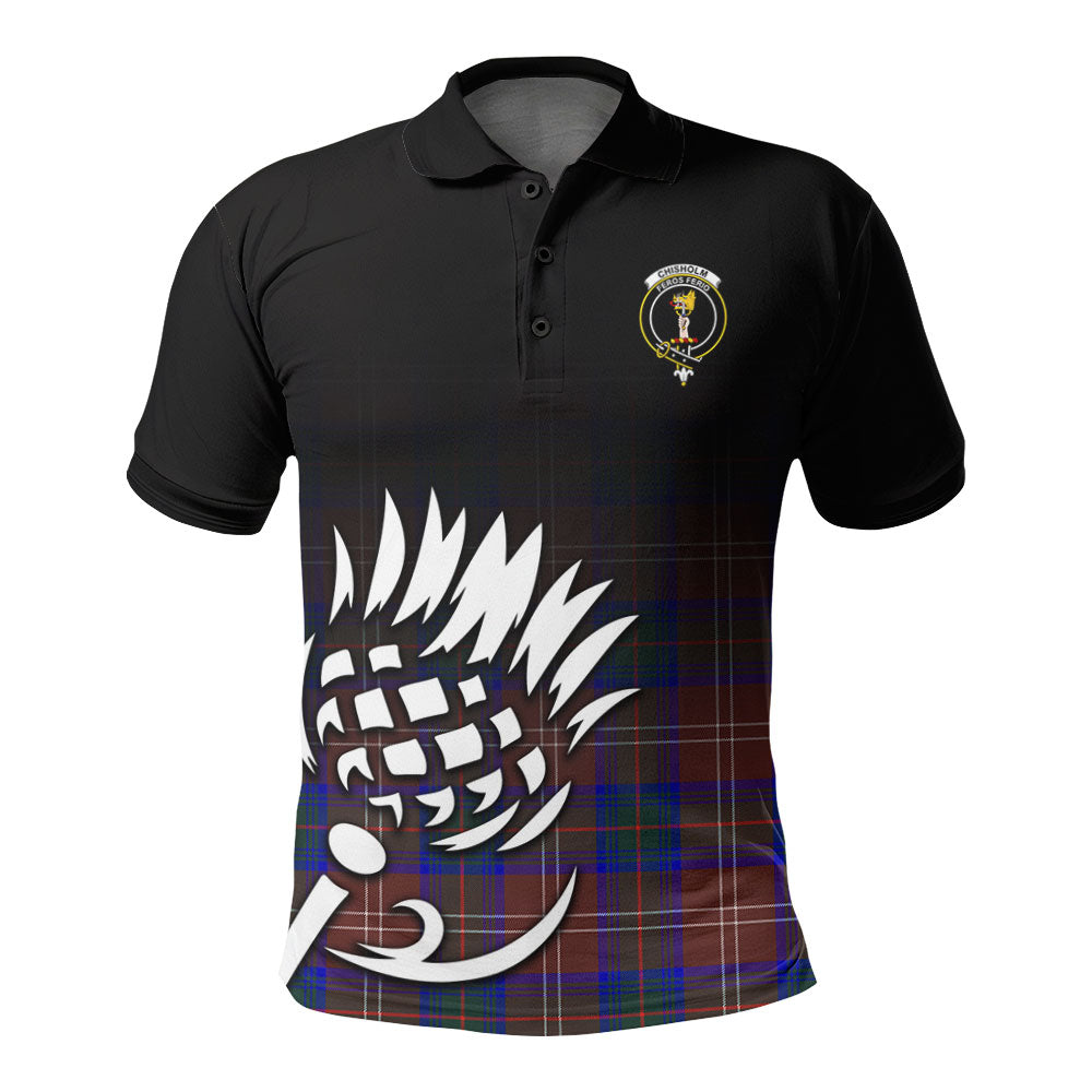 Chisholm Hunting Modern Tartan Crest Polo Shirt - Thistle Black Style