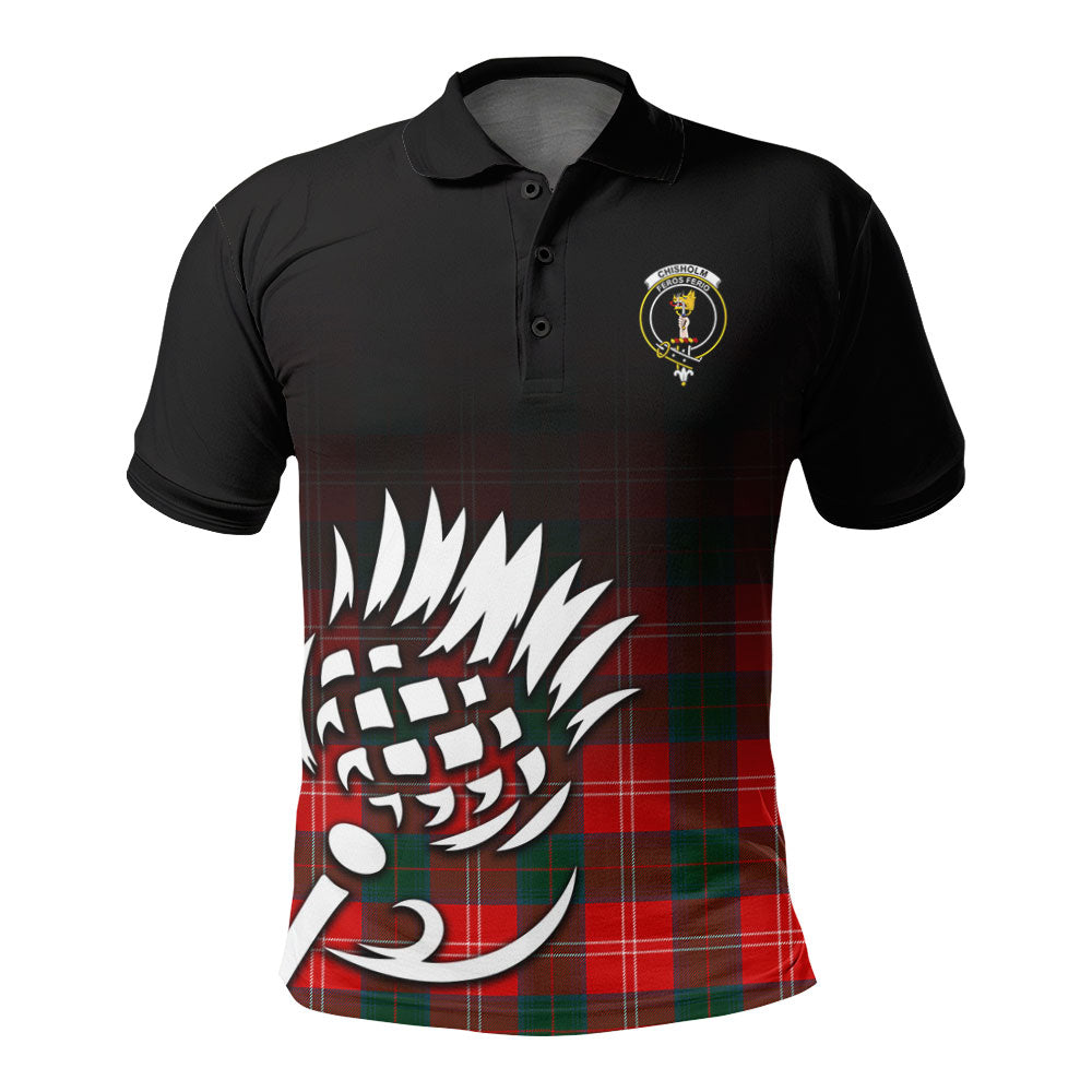 Chisholm Modern Tartan Crest Polo Shirt - Thistle Black Style