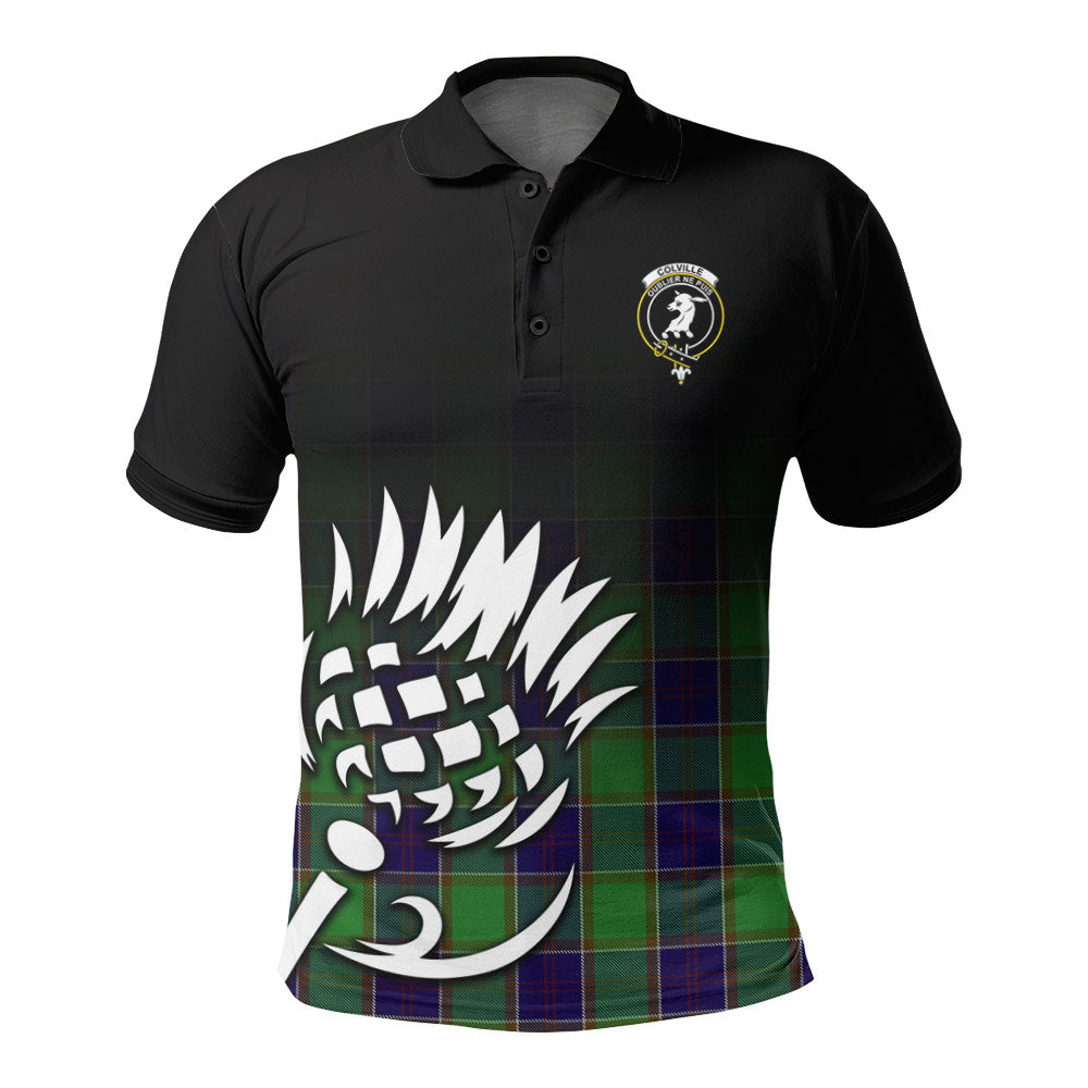 Colville Tartan Crest Polo Shirt - Thistle Black Style