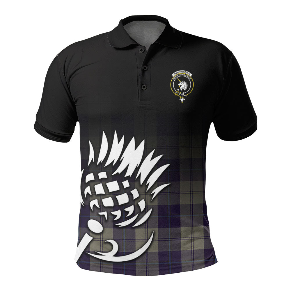 Cunningham Dress Blue Dancers Tartan Crest Polo Shirt - Thistle Black Style