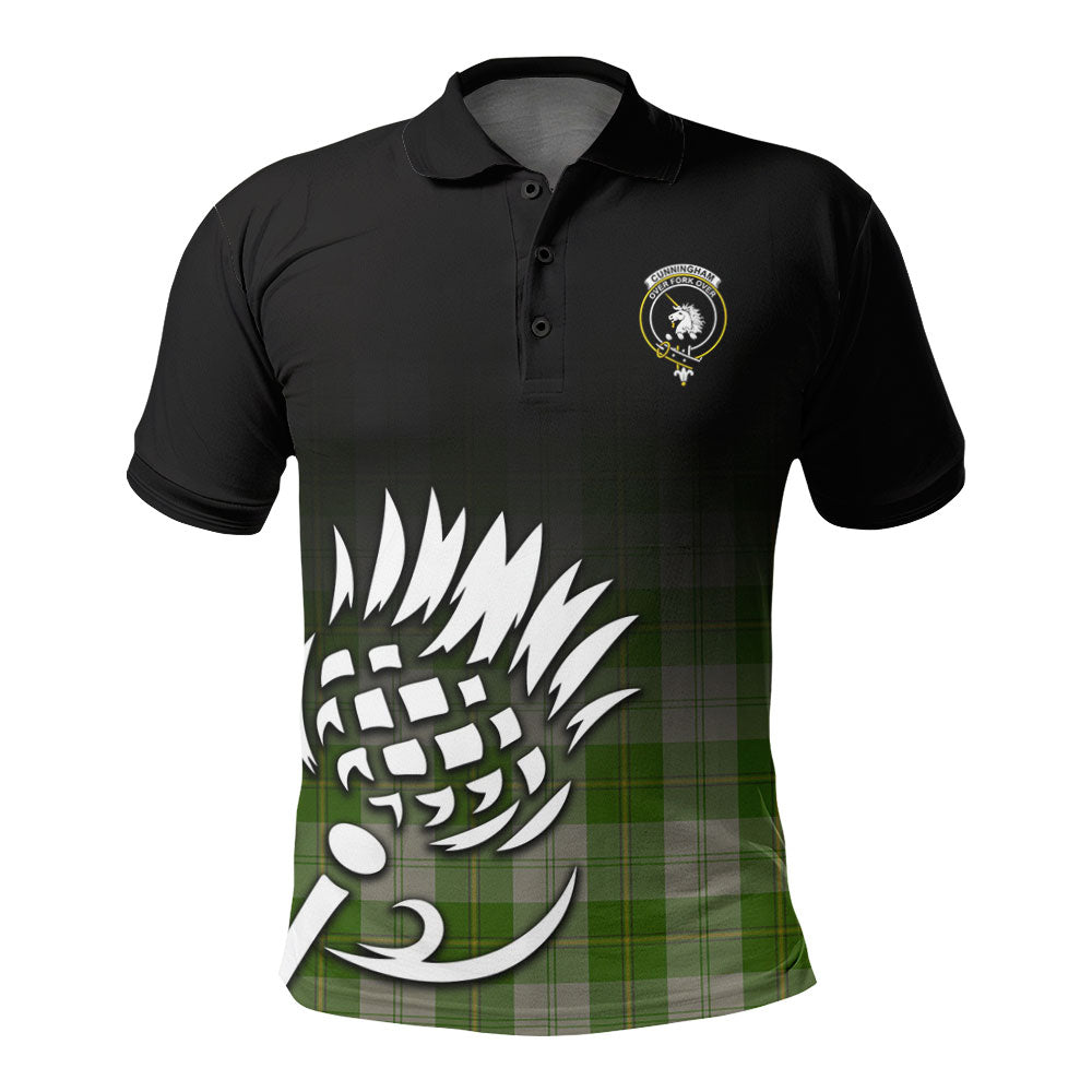 Cunningham Dress Green Dancers Tartan Crest Polo Shirt - Thistle Black Style