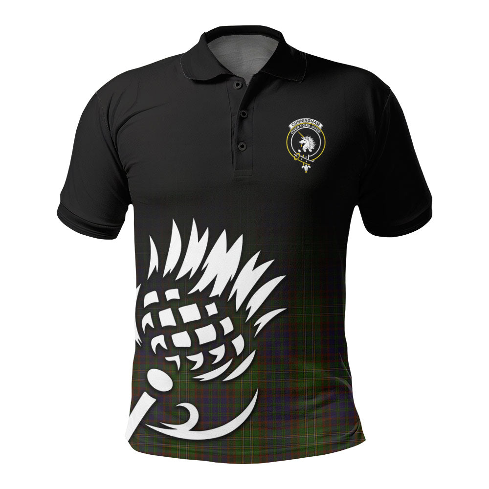 Cunningham Hunting Modern Tartan Crest Polo Shirt - Thistle Black Style