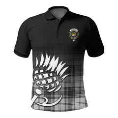 Douglas Grey Modern Tartan Crest Polo Shirt - Thistle Black Style