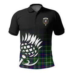 Duncan Modern Tartan Crest Polo Shirt - Thistle Black Style