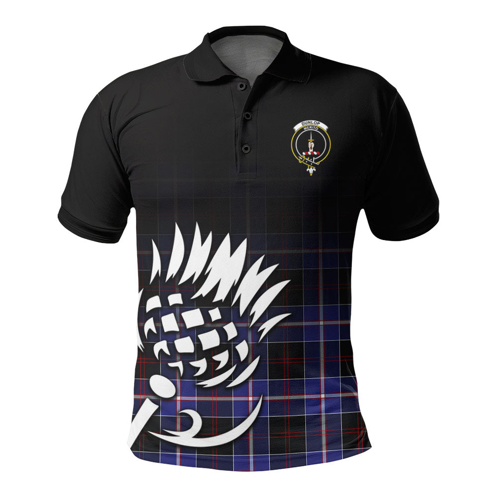 Dunlop Modern Tartan Crest Polo Shirt - Thistle Black Style