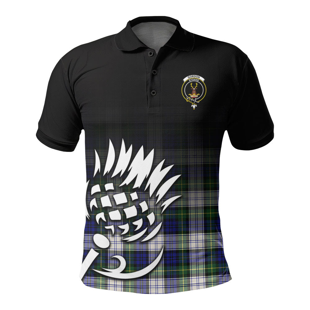 Gordon Dress Modern Tartan Crest Polo Shirt - Thistle Black Style