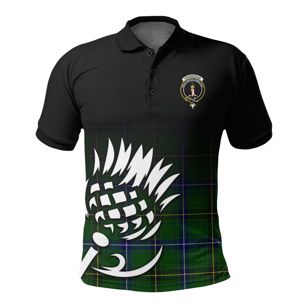 Henderson Modern Tartan Crest Polo Shirt - Thistle Black Style