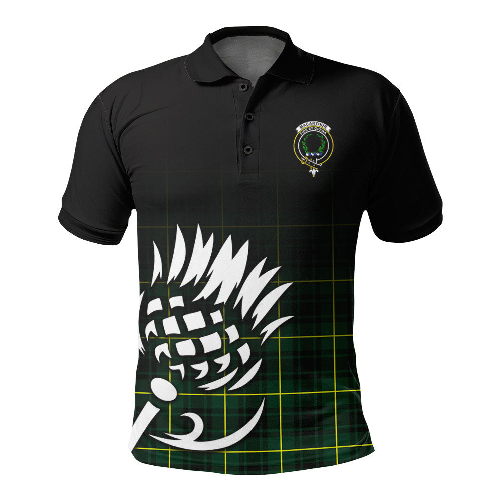 MacArthur Modern Tartan Crest Polo Shirt - Thistle Black Style