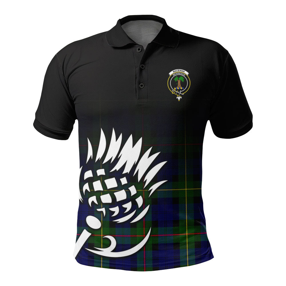 MacEwan Modern Tartan Crest Polo Shirt - Thistle Black Style