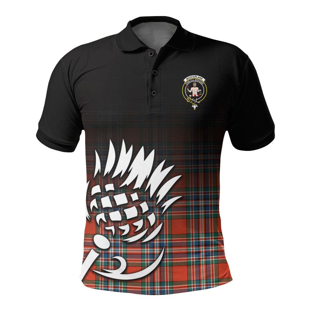 MacFarlane Ancient Tartan Crest Polo Shirt - Thistle Black Style