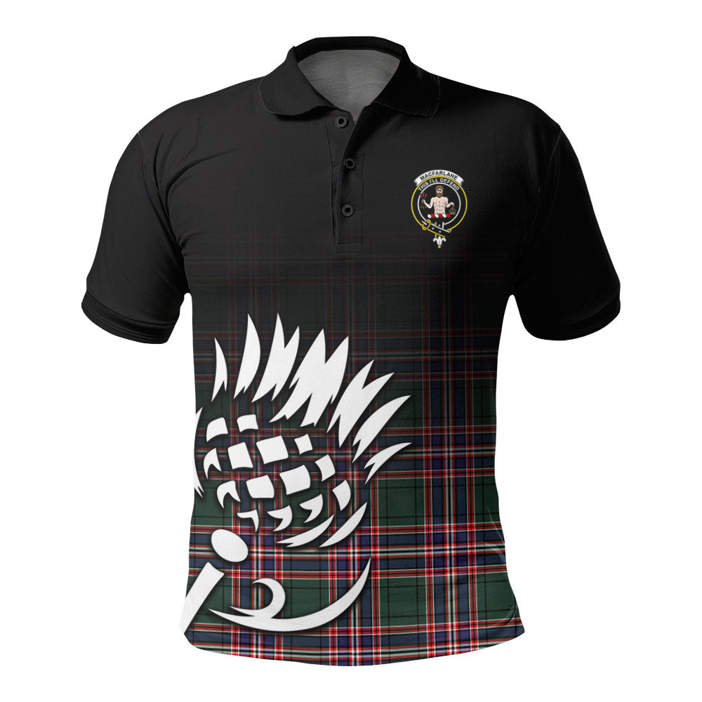 MacFarlane Hunting Modern Tartan Crest Polo Shirt - Thistle Black Style