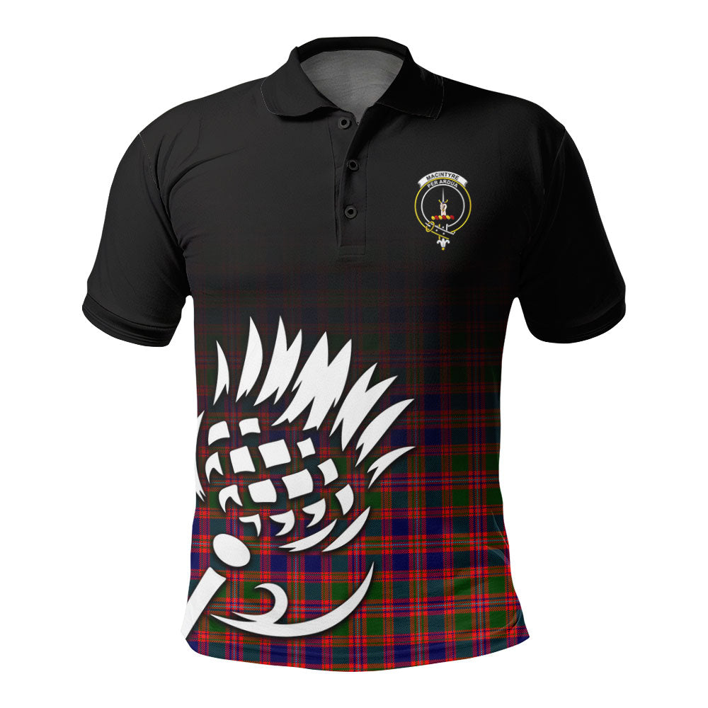 MacIntyre Modern Tartan Crest Polo Shirt - Thistle Black Style