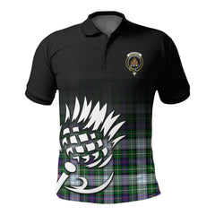 MacKenzie Dress Modern Tartan Crest Polo Shirt - Thistle Black Style