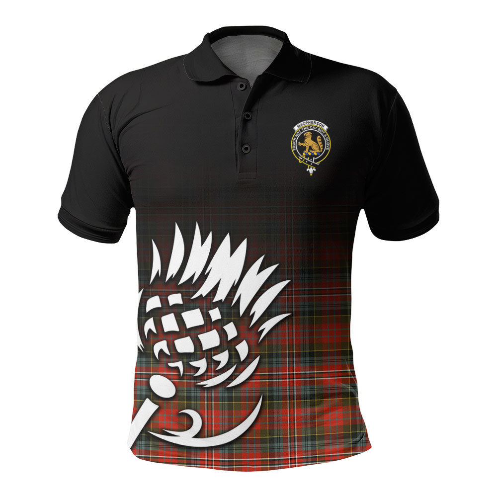 MacPherson Weathered Tartan Crest Polo Shirt - Thistle Black Style