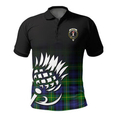 Meldrum Tartan Crest Polo Shirt - Thistle Black Style