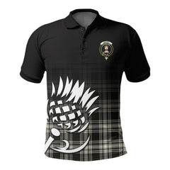 Menzies Black - White Ancient Tartan Crest Polo Shirt - Thistle Black Style