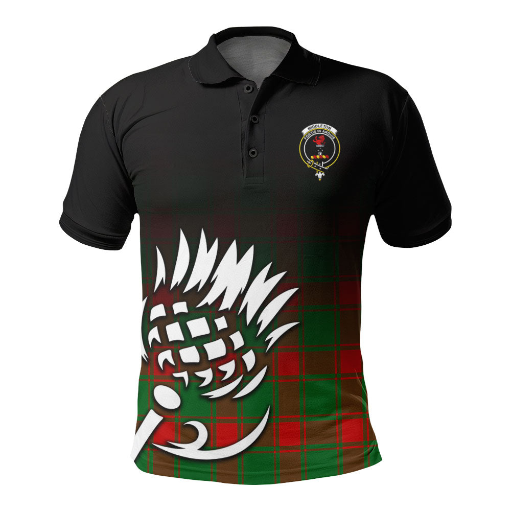 Middleton Modern Tartan Crest Polo Shirt - Thistle Black Style