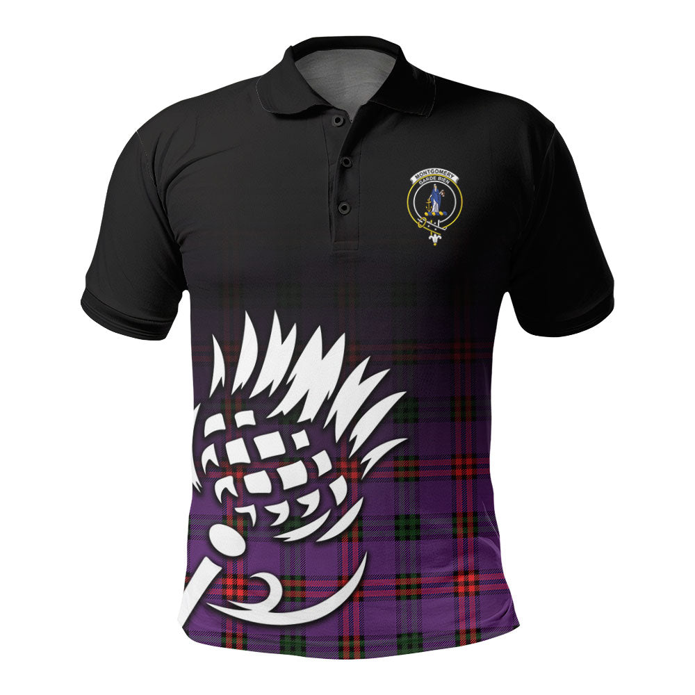 Montgomery Modern Tartan Crest Polo Shirt - Thistle Black Style