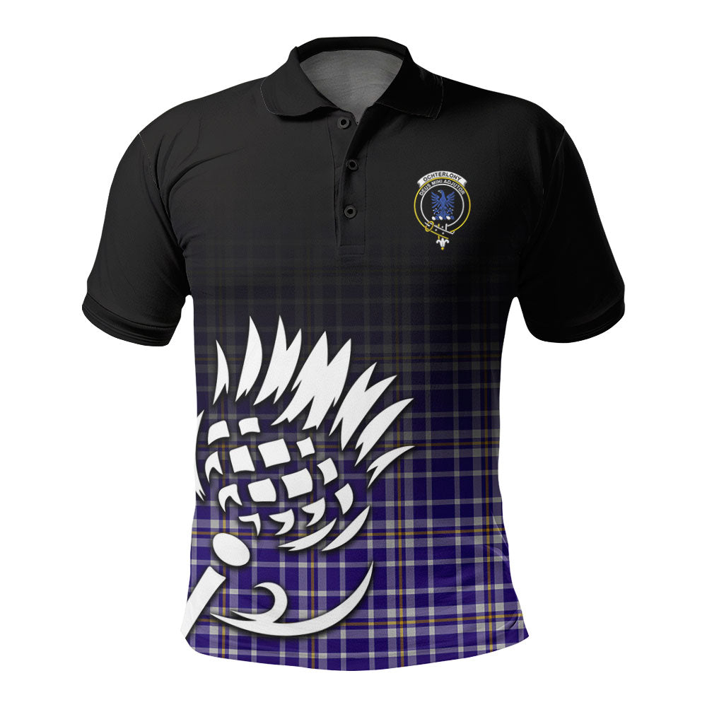 Ochterlony Tartan Crest Polo Shirt - Thistle Black Style