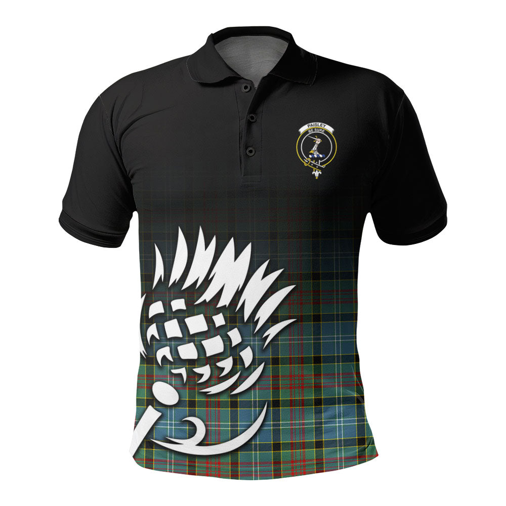 Paisley District Tartan Crest Polo Shirt - Thistle Black Style