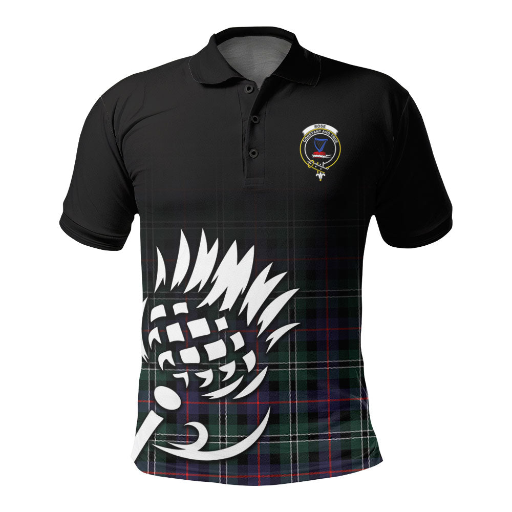 Rose Hunting Modern Tartan Crest Polo Shirt - Thistle Black Style