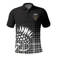 Scott Black & White Modern Tartan Crest Polo Shirt - Thistle Black Style