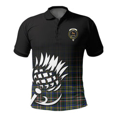 Scott Green Modern Tartan Crest Polo Shirt - Thistle Black Style