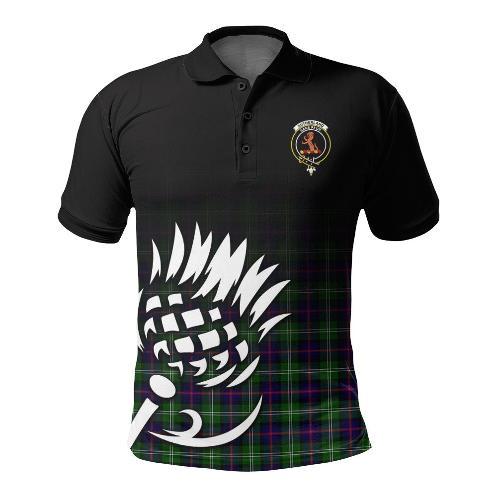 Sutherland Modern Tartan Crest Polo Shirt - Thistle Black Style