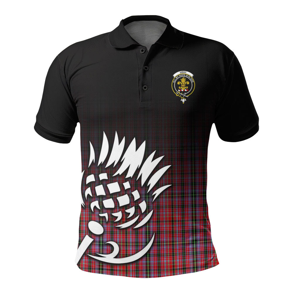 Udny Tartan Crest Polo Shirt - Thistle Black Style