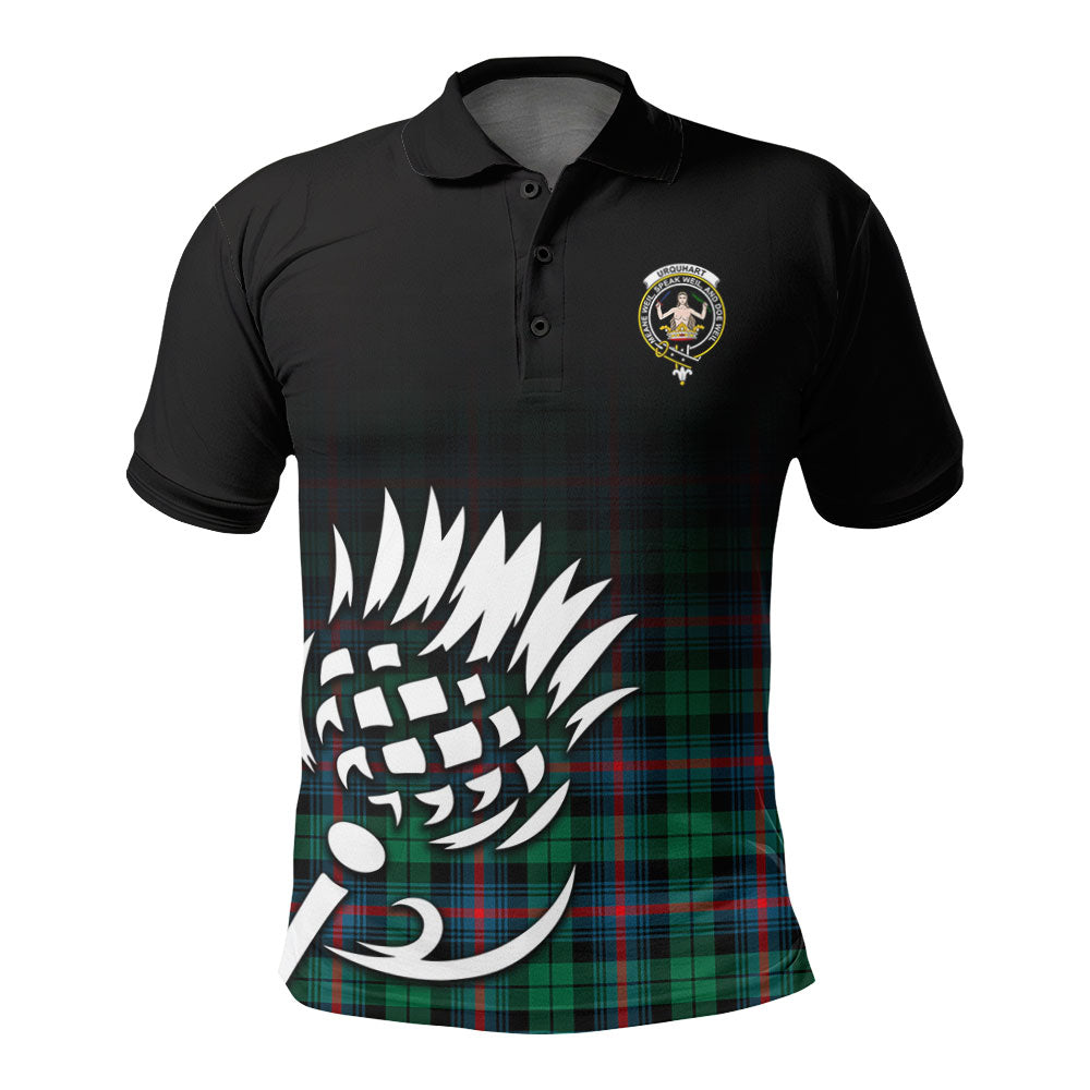 Urquhart Broad Red Ancient Tartan Crest Polo Shirt - Thistle Black Style