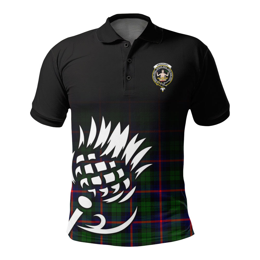 Urquhart Modern Tartan Crest Polo Shirt - Thistle Black Style