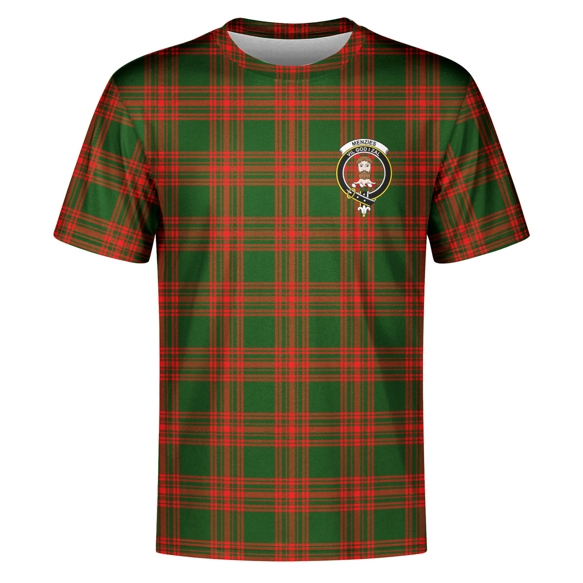 Menzies Green Modern Tartan Crest T-shirt