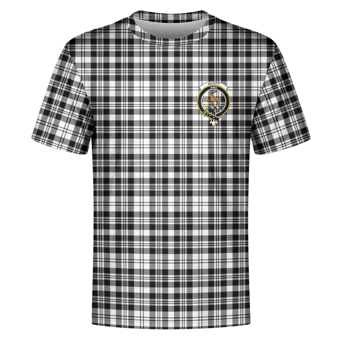 Scott Black & White Modern Tartan Crest T-shirt