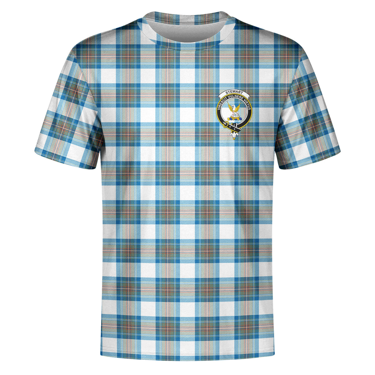 Stewart Muted Blue Tartan Crest T-shirt