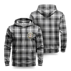 Menzies Black - White Modern Tartan Crest Hoodie