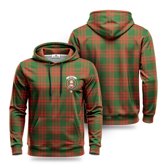 Menzies Green Modern Tartan Crest Hoodie 1500