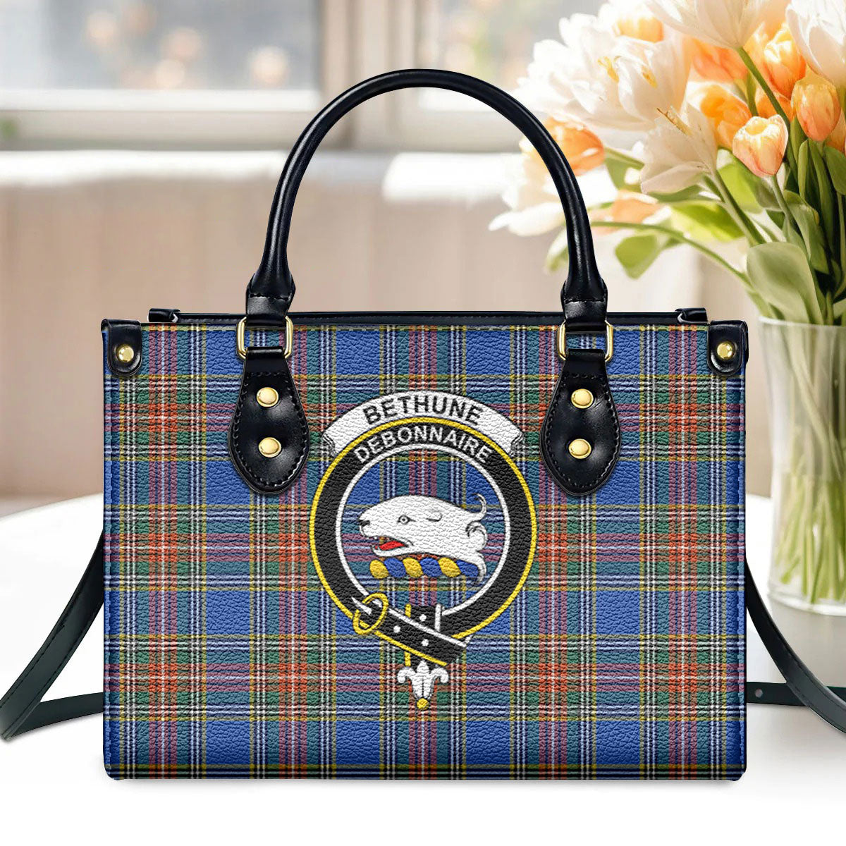 Bethune Ancient Tartan Crest Leather Handbag