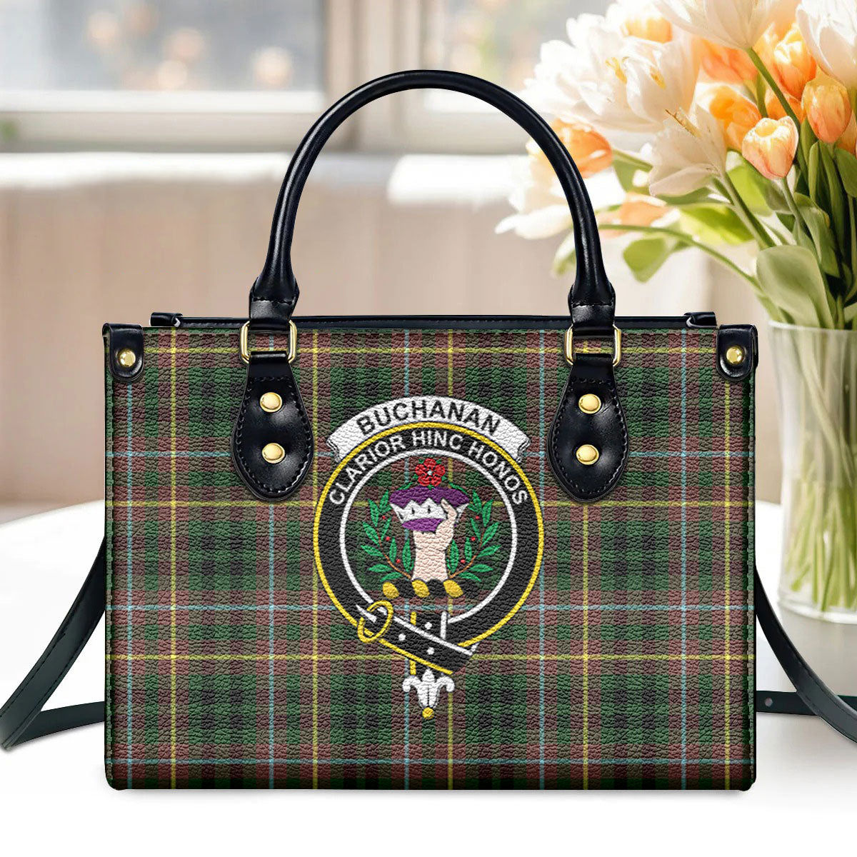 Buchanan Hunting Tartan Crest Leather Handbag