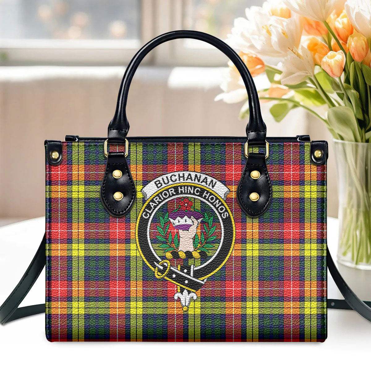 Buchanan Modern Tartan Crest Leather Handbag