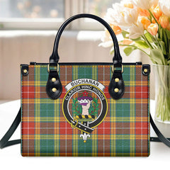 Buchanan Old Sett Tartan Crest Leather Handbag