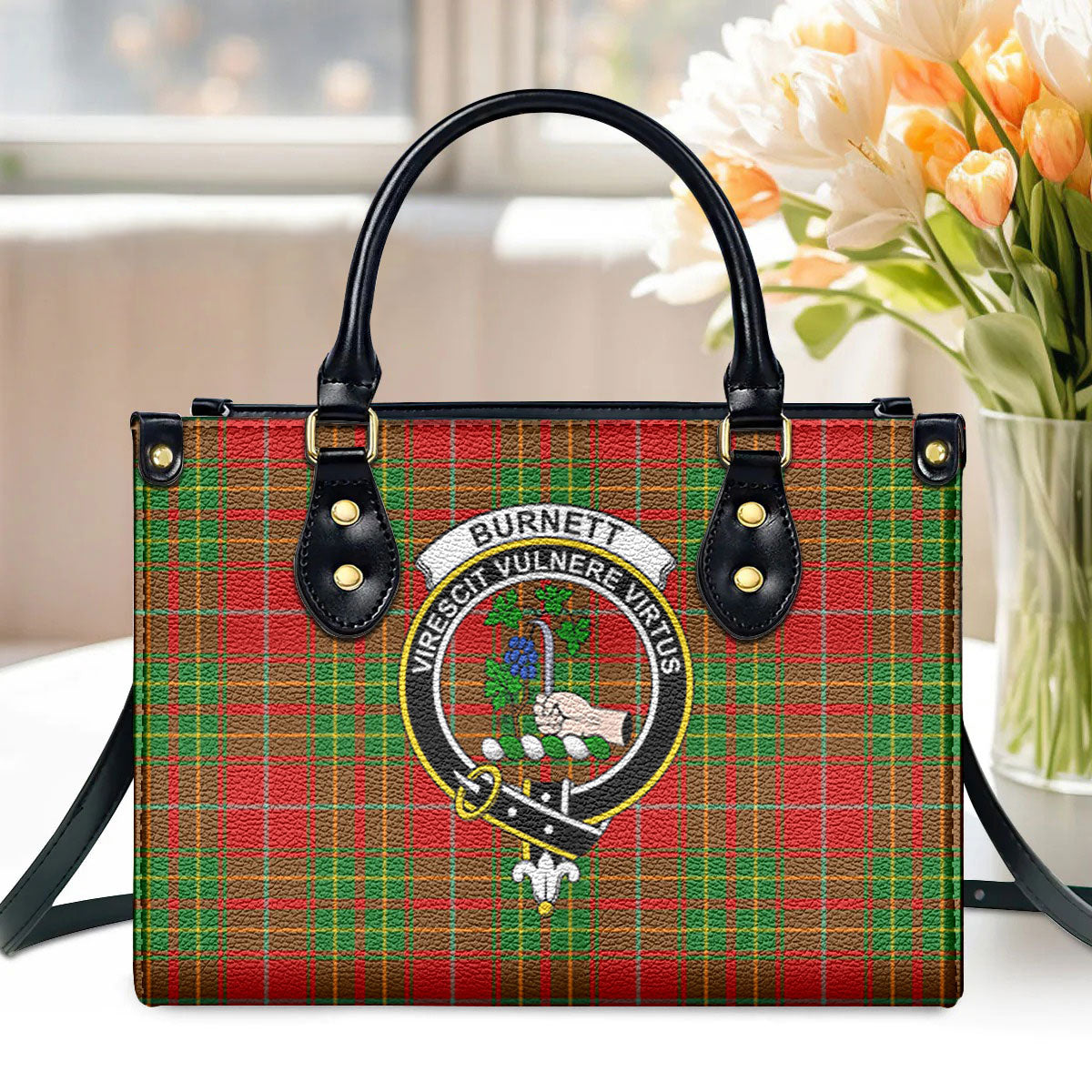 Burnett Ancient Tartan Crest Leather Handbag