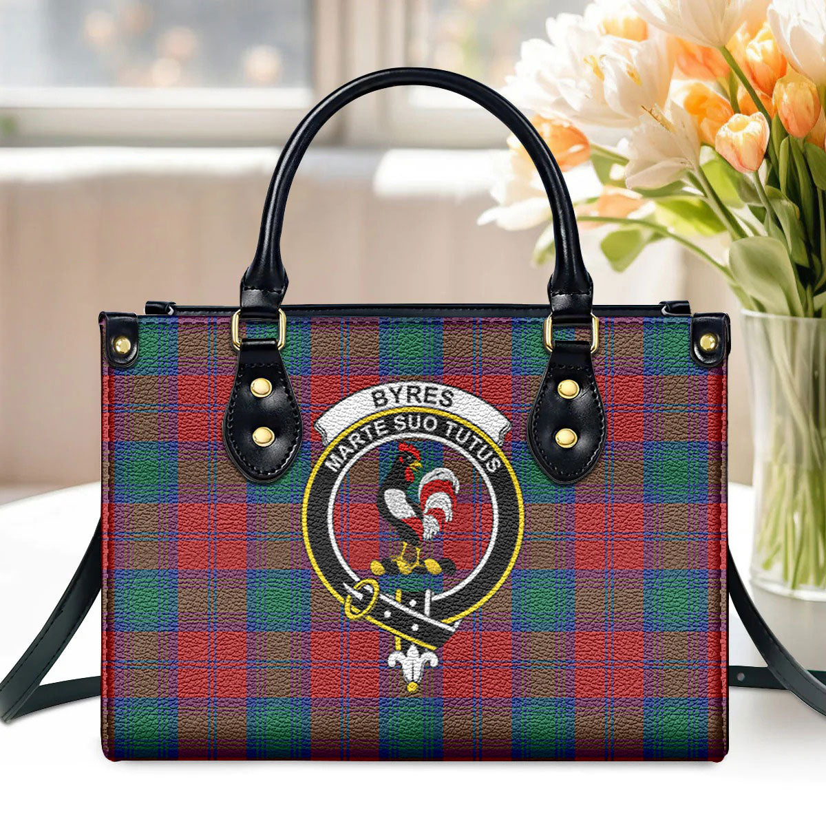 Byres Tartan Crest Leather Handbag