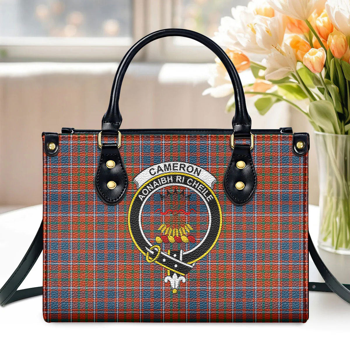 Cameron of Lochiel Ancient Tartan Crest Leather Handbag