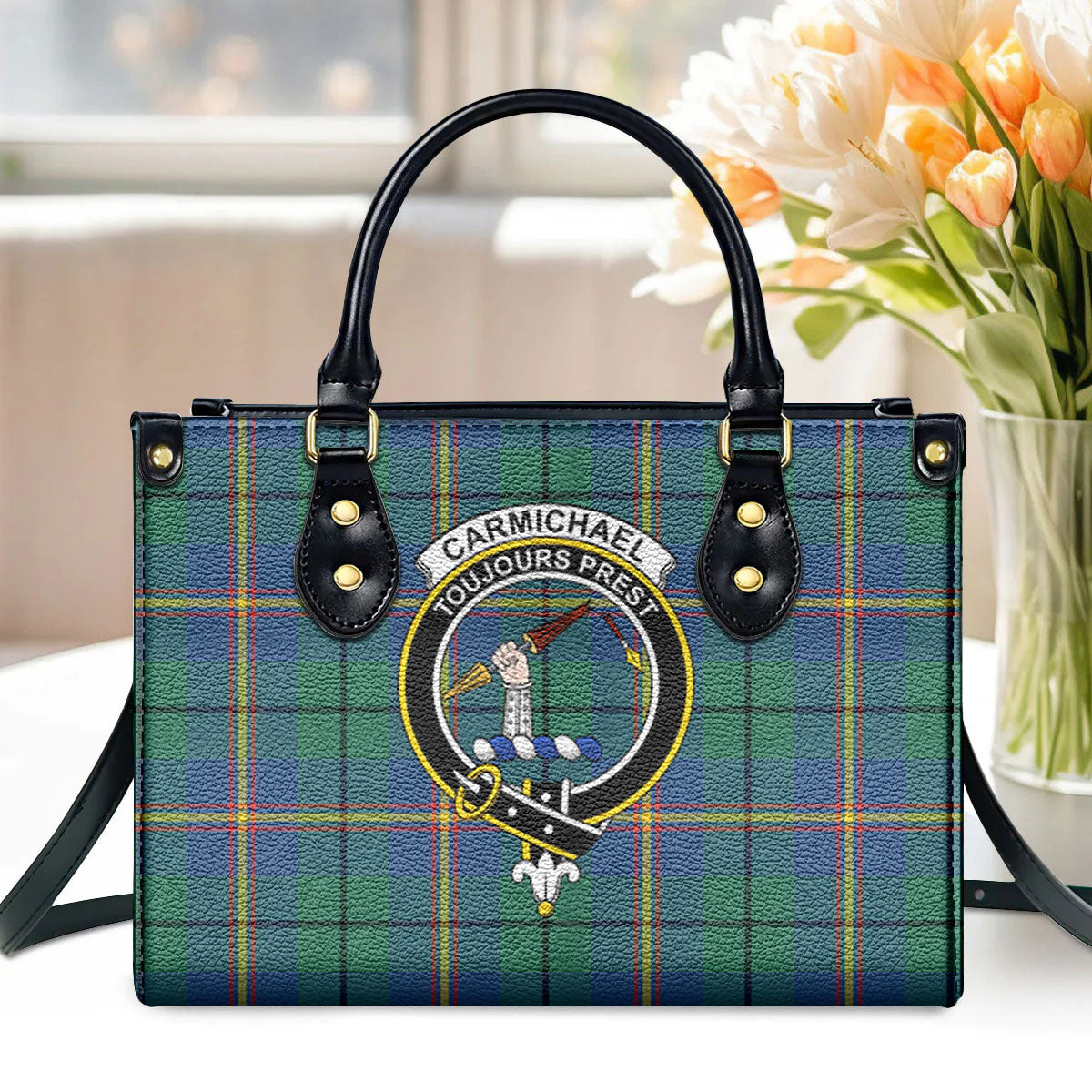 Carmichael Ancient Tartan Crest Leather Handbag